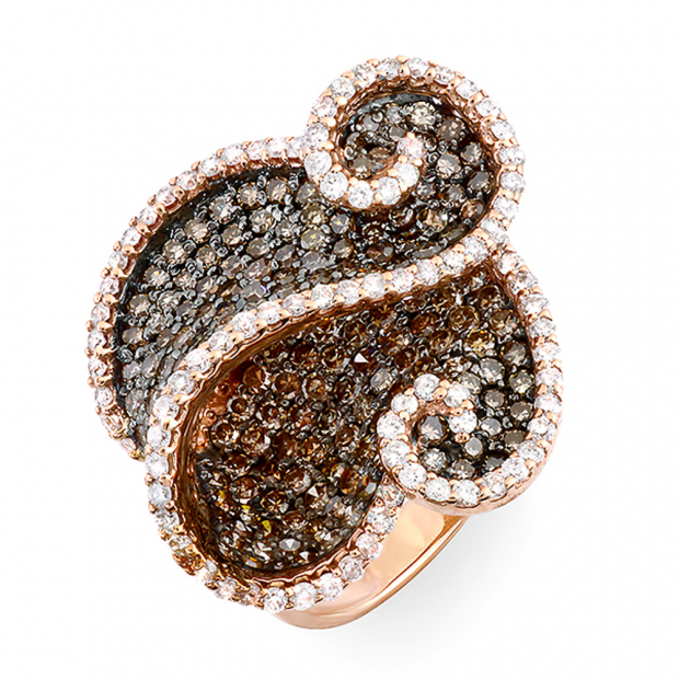 4.15 Carat (ctw) 14k Rose Gold White & Champagne Round Diamond Ladies Cocktail Right Hand