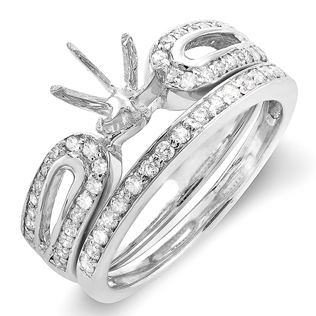 0.45 Carat (ctw) 14k White Gold Round Diamond Ladies Bridal Semi Mount Engagement Ring Set (No Center Stone)