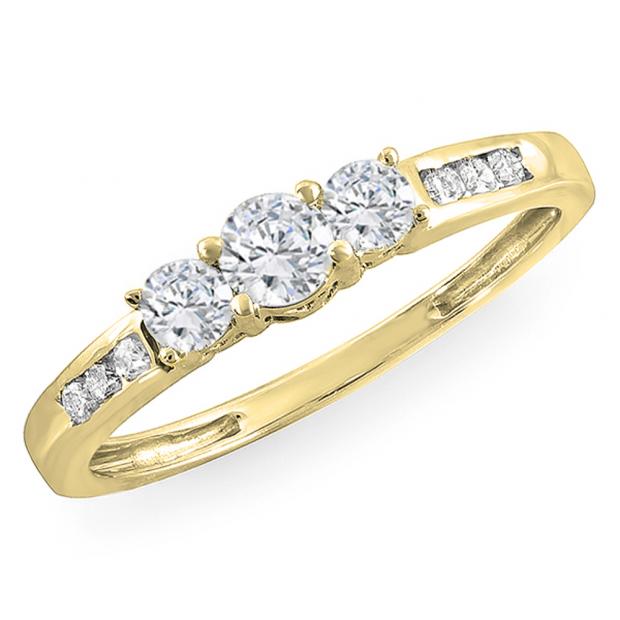 0.35 Carat (ctw) 14K Yellow Gold Round Diamond Ladies 3 stone Engagement Bridal Ring