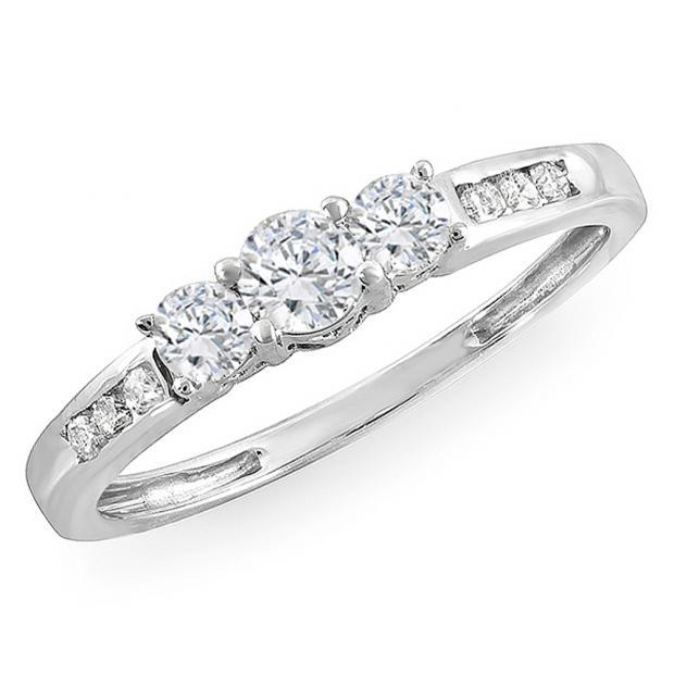 0.35 Carat (ctw) 14k White Gold Round Diamond Ladies 3 stone Engagement Bridal Ring