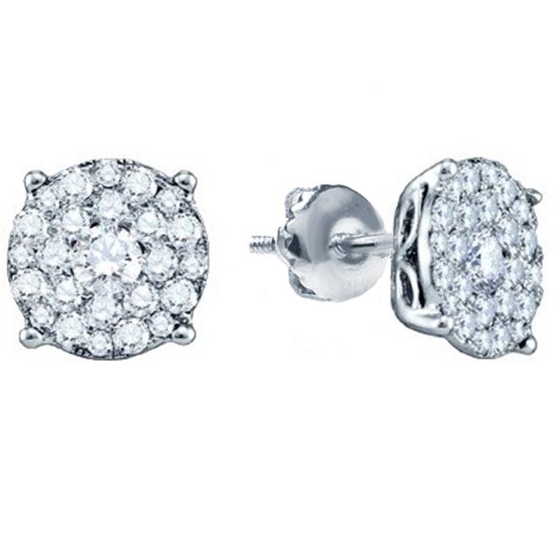 0.50 Carat (ctw) 18K White Gold Round Cut Diamond Round Shape Cluster Earrings  Look of 1 CT each 1/2 CT