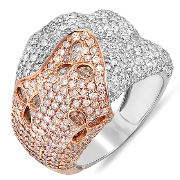 4.80 Carat (ctw) 14k Rose Gold White & Champagne Round Diamond Ladies Cocktail Right Hand