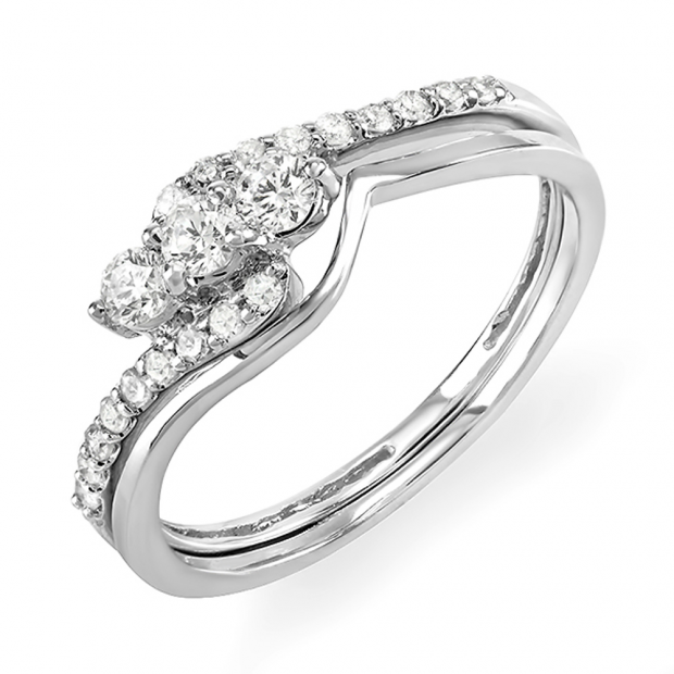 0.40 Carat (ctw) 14k White Gold Round Diamond Ladies Bridal Engagement Ring Set