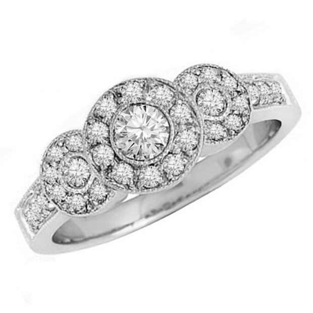 0.65 Carat (ctw) 14k White Gold Brilliant Round Diamond Ladies 3 stone Bridal Engagement Ring