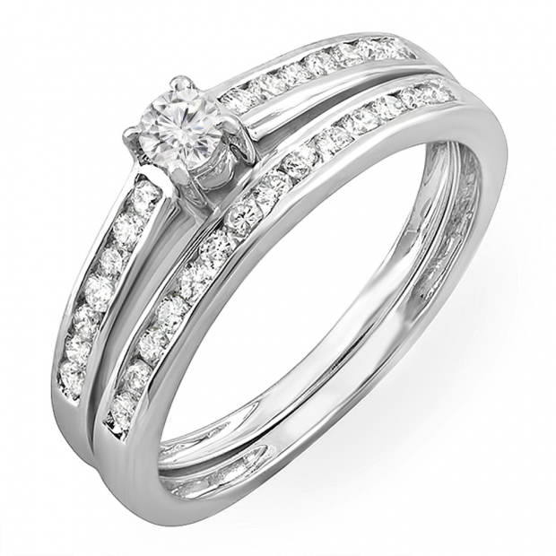 0.55 Carat (ctw) 10K White Gold Round Diamond Ladies Bridal Engagement Ring Set