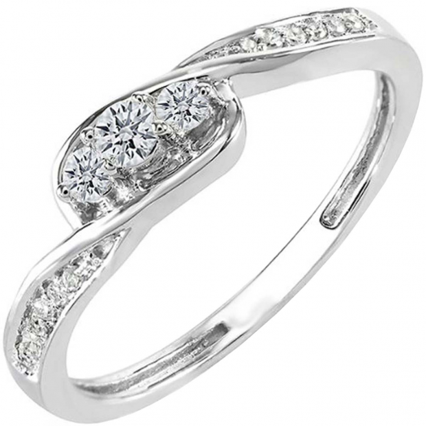 0.25 Carat (ctw) 14k White Gold Round Diamond Ladies 3 Stone Engagement Promise Ring 1/4 CT