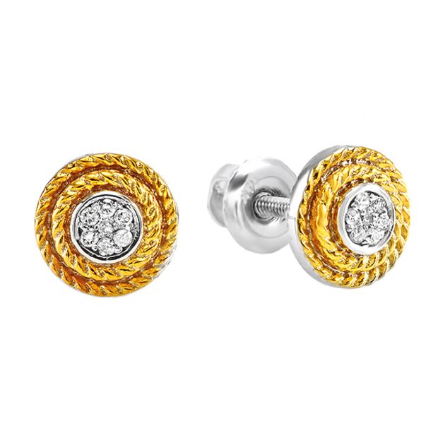 0.10 Carat (ctw) Sterling Silver Round Diamond 14k Gold Plated Cluster Fancy Round Earrings