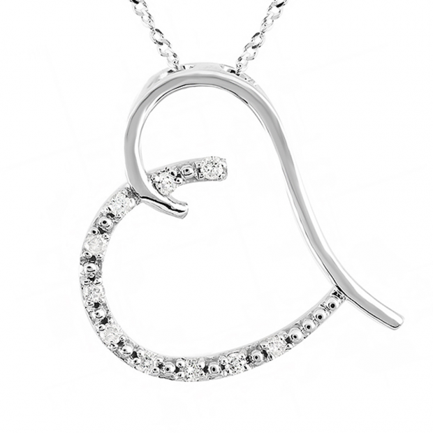 0.15 Carat (ctw) Sterling Silver Diamond Ladies Heart Pendant