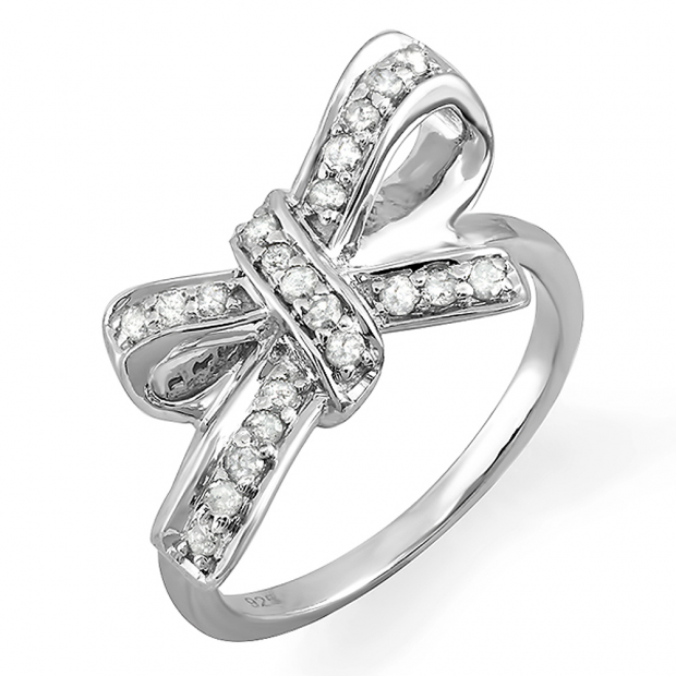 0.30 Carat (ctw) 925 Sterling Silver Round Diamond Ladies Cocktail Ribbon Knot Ring 1/3 CT