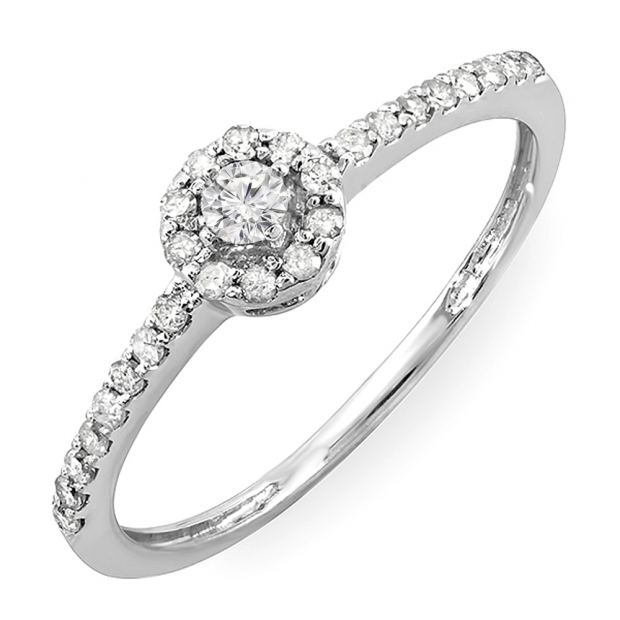 0.33 Carat (ctw) Sterling Silver Round Diamond Ladies Engagement Halo Style Bridal Ring 1/3 CT