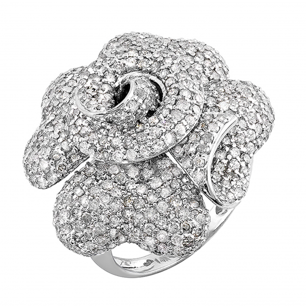 3.65 Carat (ctw) 14k White Gold Round Diamond Ladies Cocktail Blossom Flower Rose Right Hand Ring
