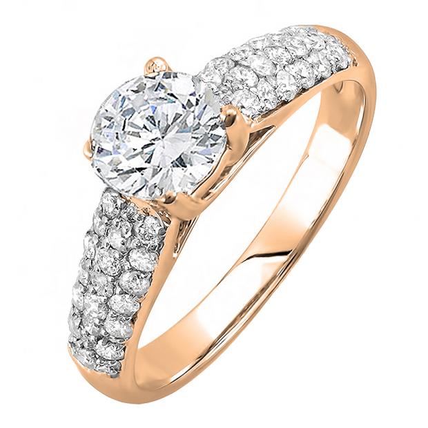 1.22 Carat (ctw) 10K Rose Gold Round Diamond Pave set Bridal Engagement Ring 0.72 CT center included 1 1/4 CT