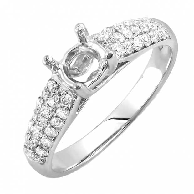 0.50 Carat (ctw) 14K White Gold Engagement Round Diamond Pave Set Bridal Ring 1/2 CT (No Center Stone)