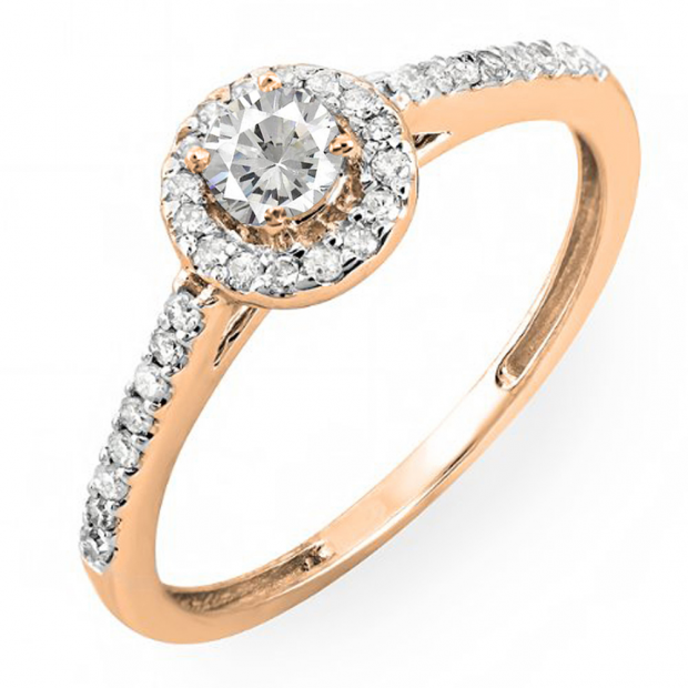 0.40 Carat (ctw) 14k Rose Gold Round Cut Diamond Ladies Engagement Bridal Halo Ring
