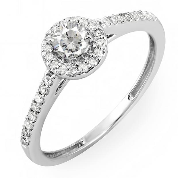 0.40 Carat (ctw) 14k White Gold Round Cut Diamond Ladies Engagement Bridal Halo Ring