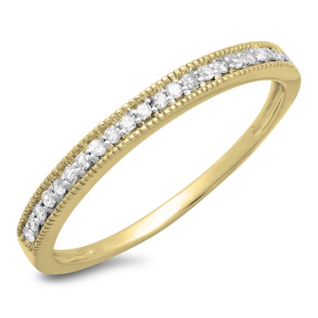 0.18 Carat (ctw) 10k Yellow Gold Round Diamond Ladies Milgrain Anniversary Wedding Stackable Band