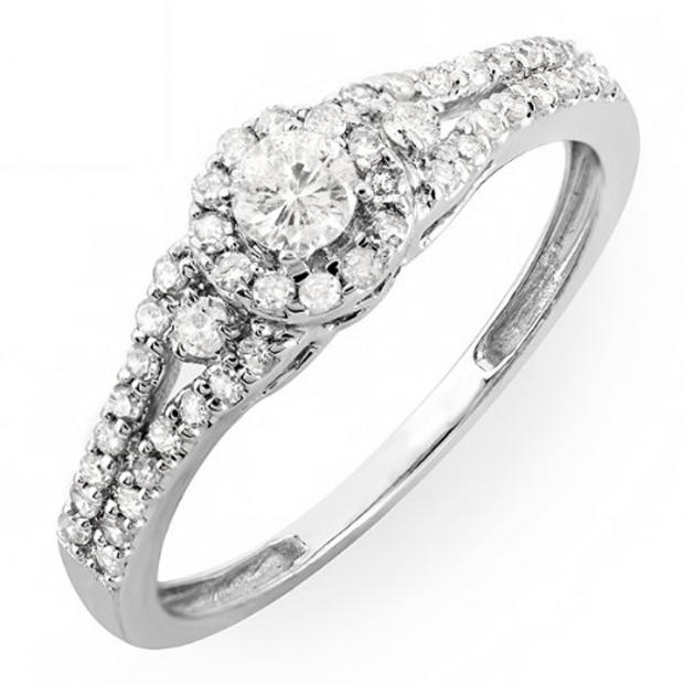 0.50 Carat (ctw) 10k White Gold Round Cut Diamond Ladies Engagement Halo Style Bridal Ring