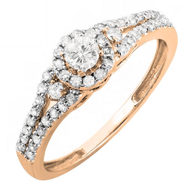 0.50 Carat (ctw) 10k Rose Gold Round Cut Diamond Ladies Engagement Halo Style Bridal Ring