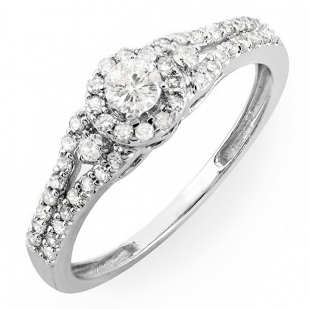 0.50 Carat (ctw) 18k White Gold Round Cut Diamond Ladies Engagement Halo Style Bridal Ring