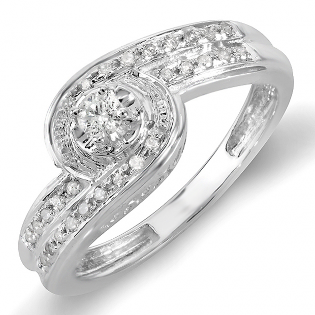 0.25 Carat (ctw) Sterling Silver Round Diamond Ladies Swirl Promise Engagement Bridal Ring 1/4 CT