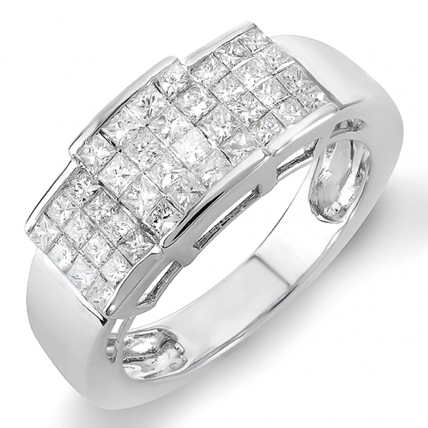 1.25 Carat (ctw) 14k White Gold Ladies Princess Diamond Engagement Bridal Ring Invisible Set 1 1/4 CT