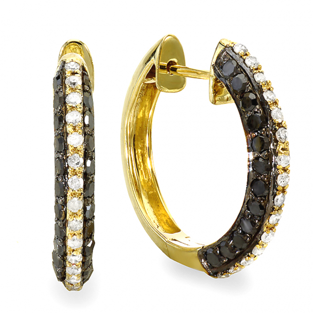 1.15 Carat (ctw) 18k Yellow Gold Plated Sterling Silver Ladies Round Diamond Hoop Earrings