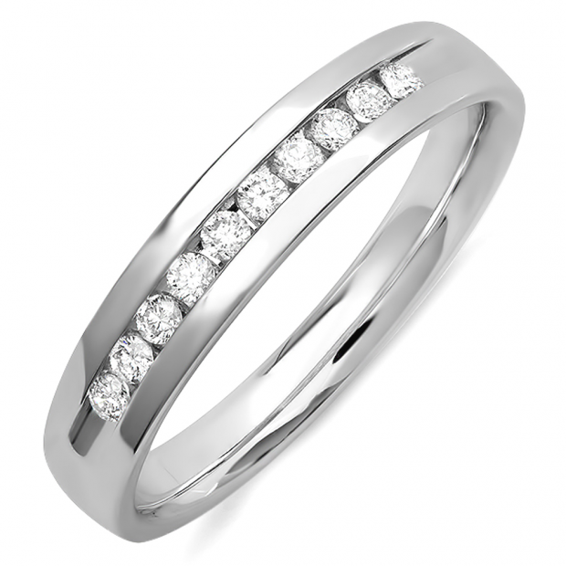 0.60 Carat (ctw) 14k White Gold Brilliant Round Diamond Channel Mens Ring