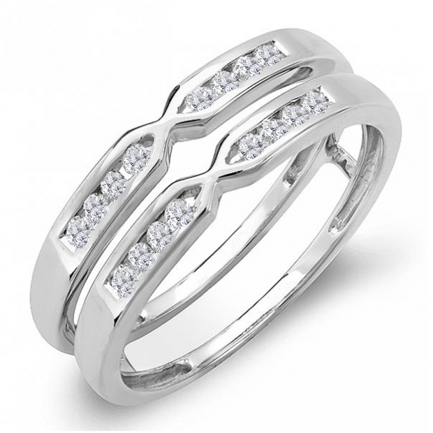 0.25 Carat (ctw) 10k White Gold Round Diamond Ladies Anniversary Wedding Band Guard Double Ring 1/4 CT