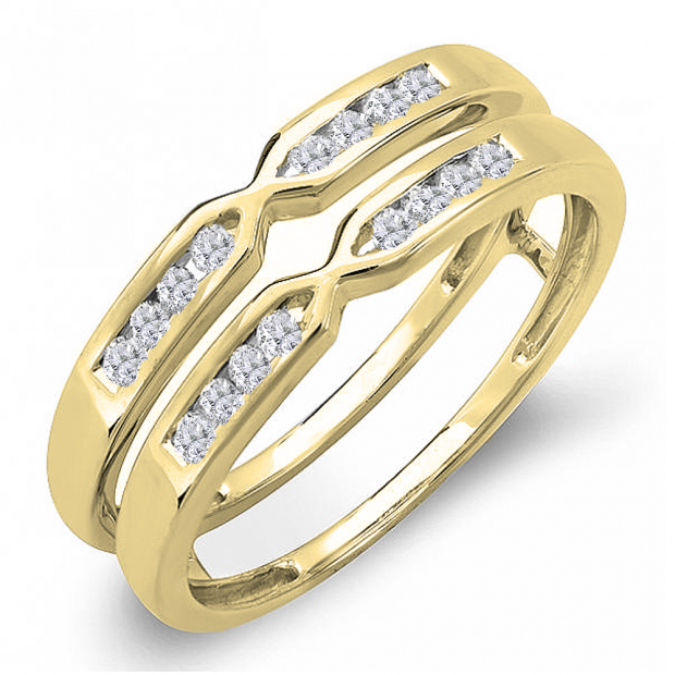 0.25 Carat (ctw) 14K Yellow Gold Round Diamond Ladies Anniversary Wedding Band Guard Double Ring 1/4 CT