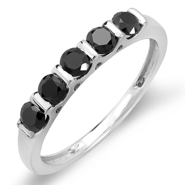 0.75 Carat (ctw) Sterling Silver Round Black Diamond Ladies Anniversary Wedding Stackable Band Ring 3/4 CT