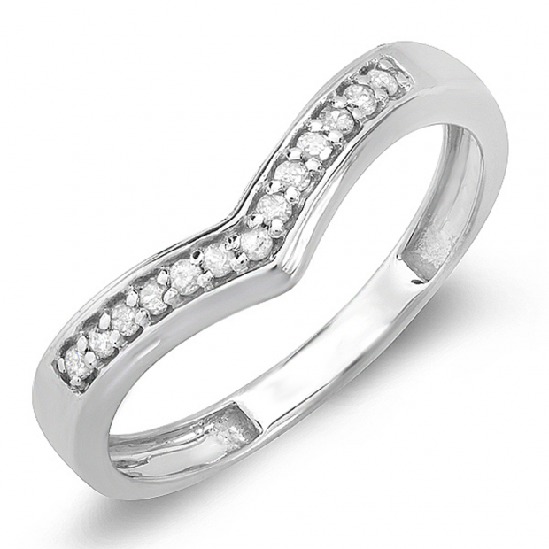 0.15 Carat (ctw) 10K White Gold White Round Real Diamond Wedding Stackable Band Anniversary Guard Chevron Ring