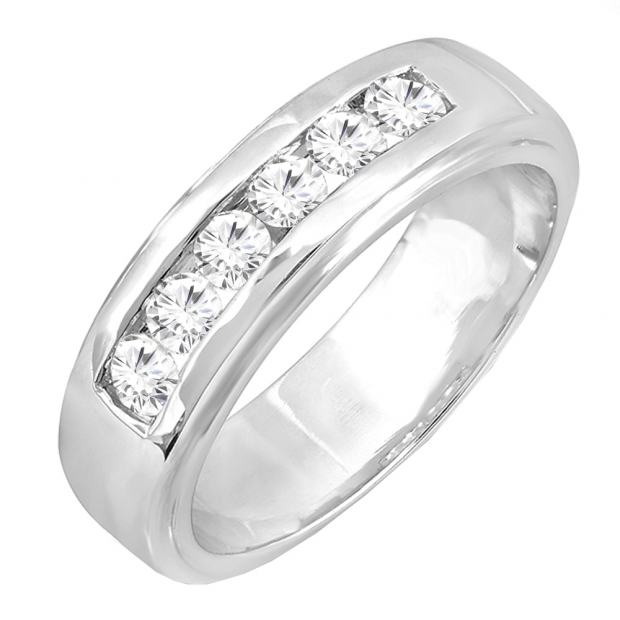 1.00 Carat (ctw) 14k White Gold Round Diamond Channel Mens Ring