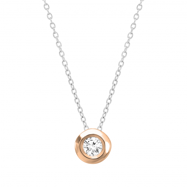 0.05 Carat (ctw) 10k Rose Gold Round Diamond Bezel Solitaire Small Ladies Pendant 1/20 CT 18 INCH chain