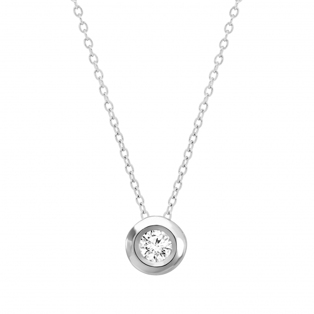 0.05 Carat (ctw) 18k White Gold Round Diamond Bezel Solitaire Small Ladies Pendant 1/20 CT 18 INCH chain