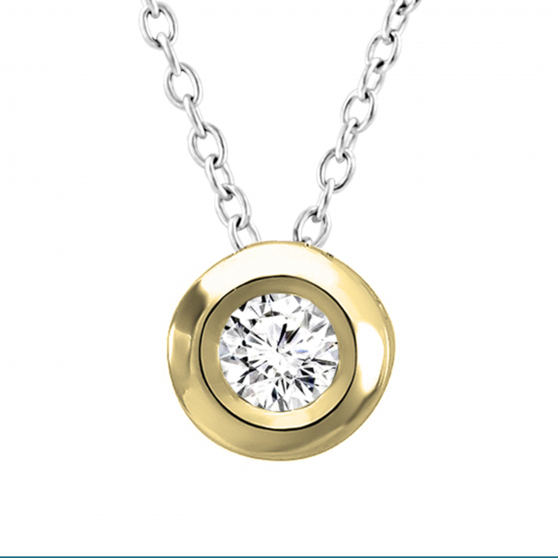 0.05 Carat (ctw) 18k Yellow Gold Round Diamond Bezel Solitaire Small Ladies Pendant 1/20 CT 18 INCH chain