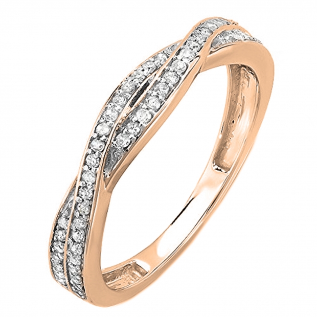 0.25 Carat (ctw) 10K Rose Gold Round Diamond Anniversary Wedding Band Swirl Matching Ring 1/4 CT