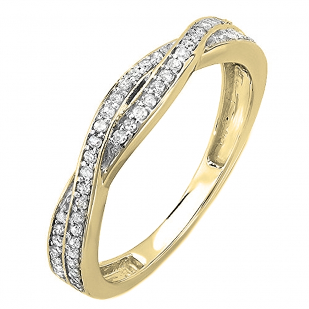 0.25 Carat (ctw) 10K Yellow Gold Round Diamond Anniversary Wedding Band Swirl Matching Ring 1/4 CT