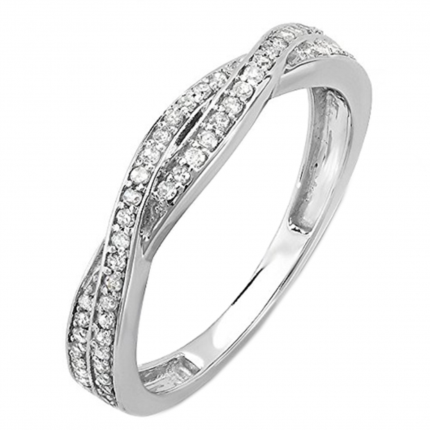 0.25 Carat (ctw) 10K White Gold Round Diamond Anniversary Wedding Band Swirl Matching Ring 1/4 CT