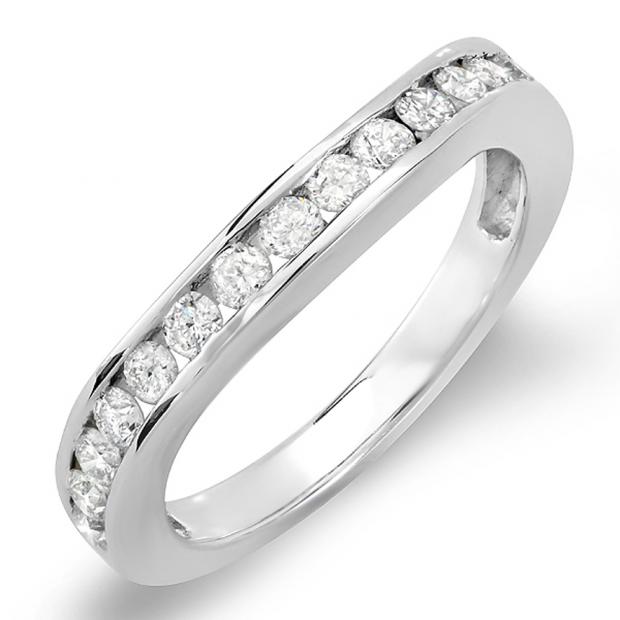 0.60 Carat (ctw) 14K White Gold Round Diamond Anniversary Ring Wedding Matching Guard Band 3/5 CT
