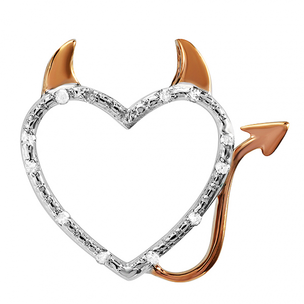0.10 Carat (ctw) Sterling Silver Round Diamond Rose Gold Plating Devil Heart Ladies Pendant 1/10 CT