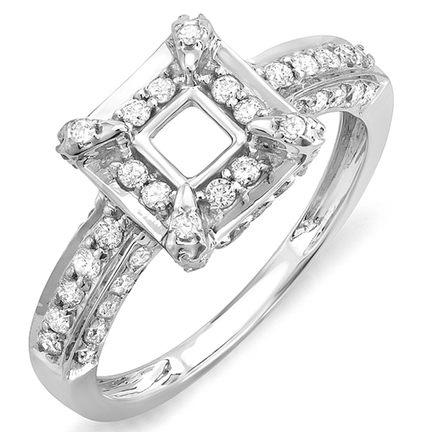 0.50 Carat (ctw) 14k White Gold Round Diamond Semi Mount For Princess Center Engagement Bridal Ring 1/2 CT (No Center Stone)