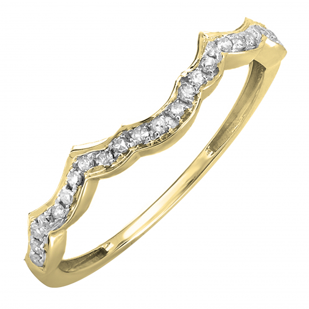 0.10 Carat (ctw) 10K Yellow Gold Round Cut Diamond Ladies Anniversary Wedding Stackable Contour Guard Band 1/10 CT