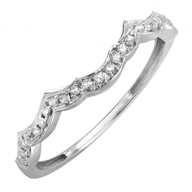 0.10 Carat (ctw) 18K White Gold Round Cut Diamond Ladies Anniversary Wedding Stackable Contour Guard Band 1/10 CT