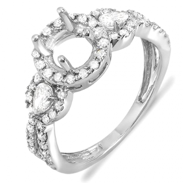0.65 Carat (ctw) 14K White Gold Round & Pear Diamond Ladies Bridal Semi Mount Engagement Ring (No Center Stone)