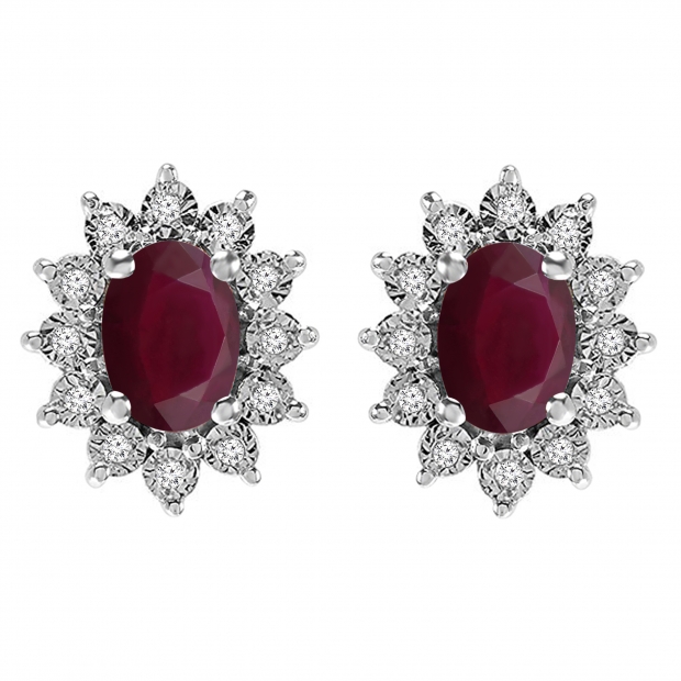 1.70 Carat (ctw) Kate Middleton Diana Inspired 10K White Gold Real Round Diamond With Real Oval Red Ruby Matching Ladies Earrings