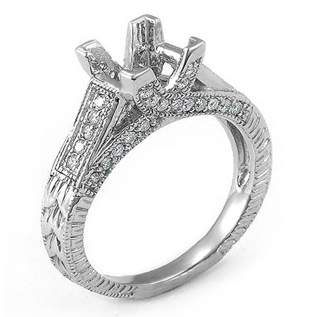 0.40 Carat (ctw) 14k White Gold Princess & Round Diamond Ladies Semi Mount Bridal Ring (No Center Stone)