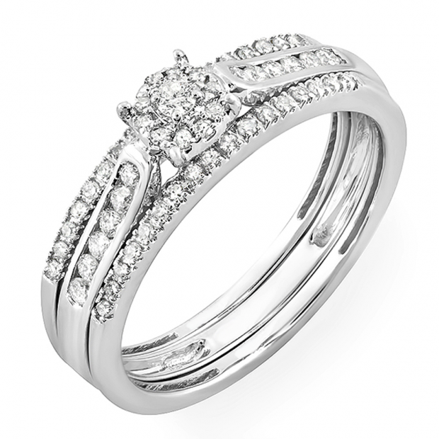 0.40 Carat (ctw) 14k White Gold Round Diamond Ladies Bridal Engagement Ring Set