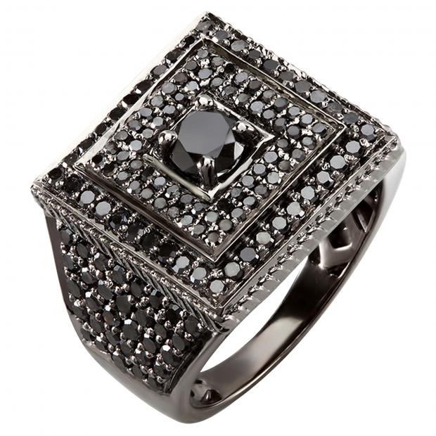 2.80 Carat (ctw) Black Rhodium Plated 10K White Gold Round Black Diamond Mens Ring