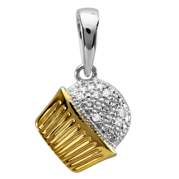 0.10 Carat (ctw) 10k Two Tone Gold Round Diamond Ladies Cupcake Pendant 1/10 CT