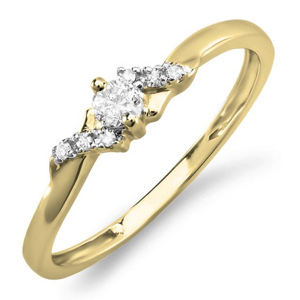 0.18 Carat (ctw) 10K Yellow Gold Round Diamond Ladies Bridal Promise Engagement Ring